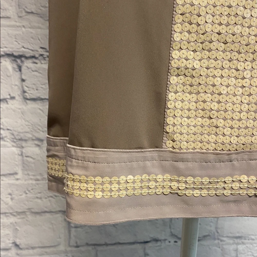 Ann Taylor Loft Satin Brown Sleeveless Top with Cream Sequins Size MP - Picture 3 of 9